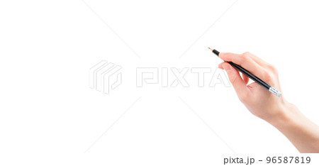 鉛筆を持つ手_えんぴつで書くイメージ_白背景 96587819