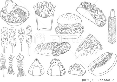Vector hand drawn fast food set. Coloring pages with food 96588017