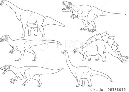 Hand drawn set of dinosaurs. Vector prehistoric animals illustration. Coloring book with dinosaurs 96588056
