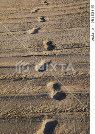 Human footprint on the beach 96588349