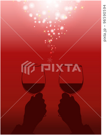 ワインで乾杯③(冬,手元,赤系背景) 96590594
