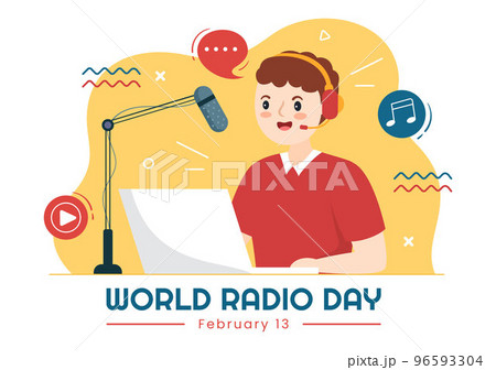 World Radio Day on February 13 of Idea for Landing Page Template, Banner and Poster in Flat Style Cartoon Background Hand Drawn Illustration 96593304