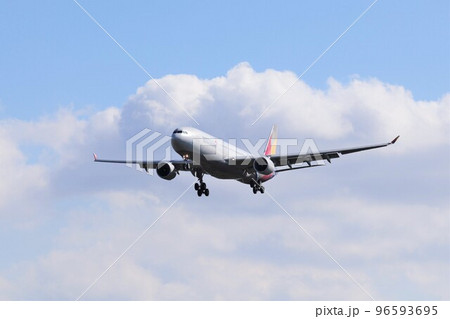 成田空港に着陸する航空機 96593695