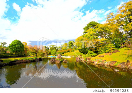 紅葉山庭園イラストタッチ（秋）221115pm2:11 96594088
