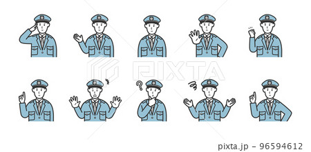 色々な表情の男性警官のイラストセット 色々な表情の男性警官のイラストセット 96594612