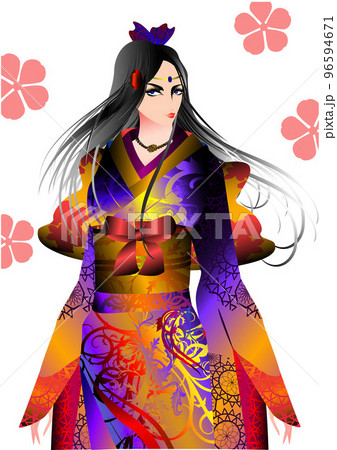 女性 着物 ドレス ファッションのイラスト素材