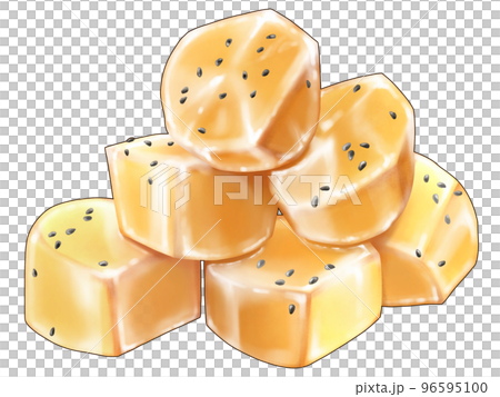 A delicious hand-drawn illustration of a realistic taste of daigakuimo with black sesame 96595100