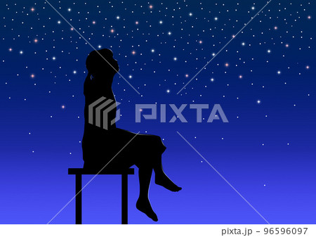 星空を眺める少女のイラスト 96596097