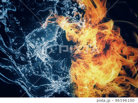 火炎と水が組み合わさった渦の3dイラストレーション 火炎と水が組み合わさった渦の3dイラストレーション 96596100
