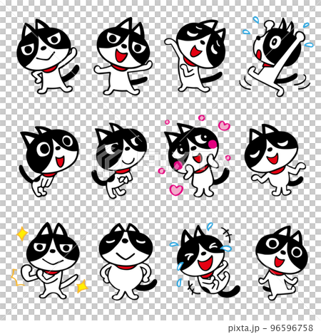 Hachiware cat's loose hand-drawn pose B set 4 vector material 96596758