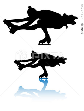 女子フィギュアスケーターのシルエット(シットスピン・黒バージョン) 女子フィギュアスケーターのシルエット(シットスピン・黒バージョン) 96596790