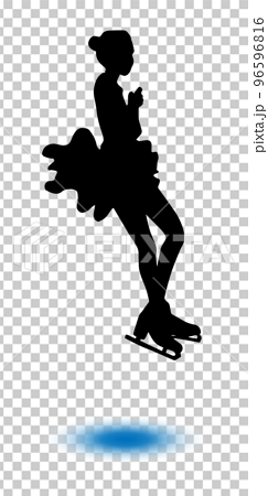 女子フィギュアスケーターのシルエット(ジャンプ・黒バージョン) 96596816