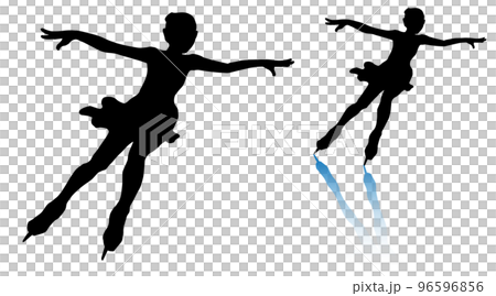 女子花樣滑冰運動員剪影（滑冰，黑色版） 96596856