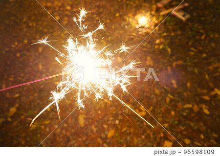 秋の夜に落ち葉と楽しむ線香花火 秋の夜に落ち葉と楽しむ線香花火 96598109