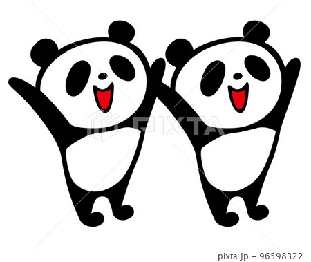 かわいいシンプル双子パンダ バンザイポーズ かわいいシンプル双子パンダ バンザイポーズ 96598322