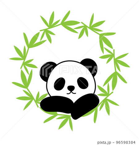笹のリースから顔を出すパンダ 96598384
