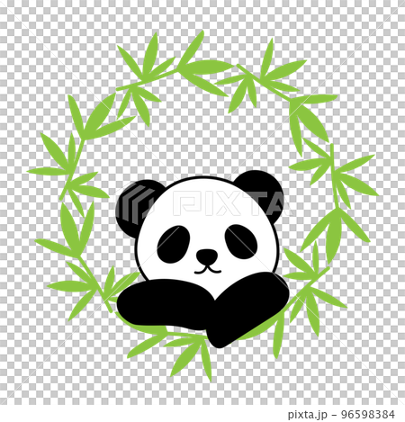 笹のリースから顔を出すパンダ 96598384