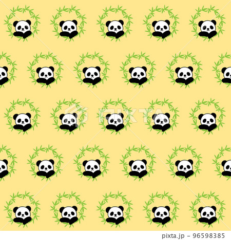 笹のリースから顔を出すパンダの背景素材　黄色　スクエア　1:1 96598385