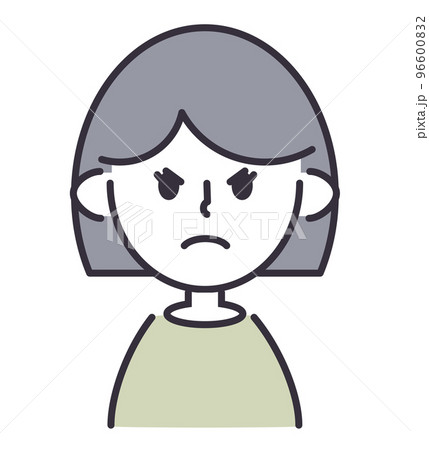 女性　ショートヘア　怒る 96600832