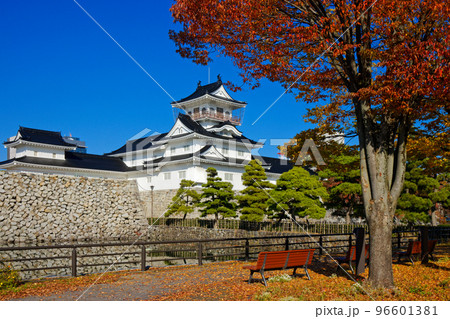 富山城と濠に映える景観　富山城址公園の紅葉 96601381