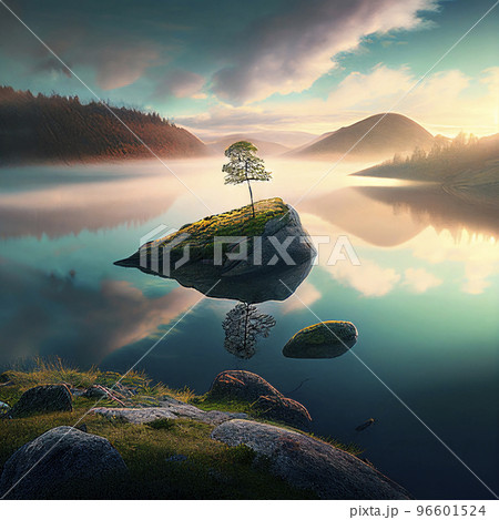 リフレクト　美しい世界　静寂「AI生成画像」 96601524