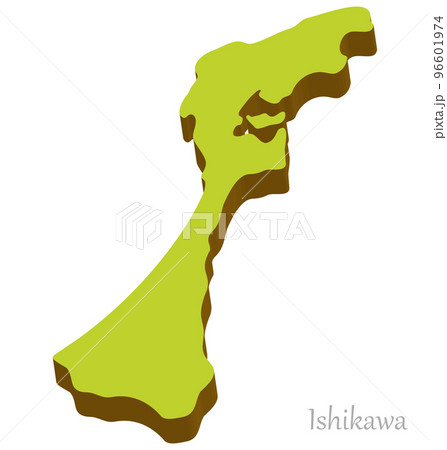 石川県の立体的な地図、シンプルでナチュラル 96601974