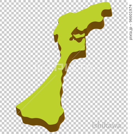 石川県の立体的な地図、シンプルでナチュラル 96601974