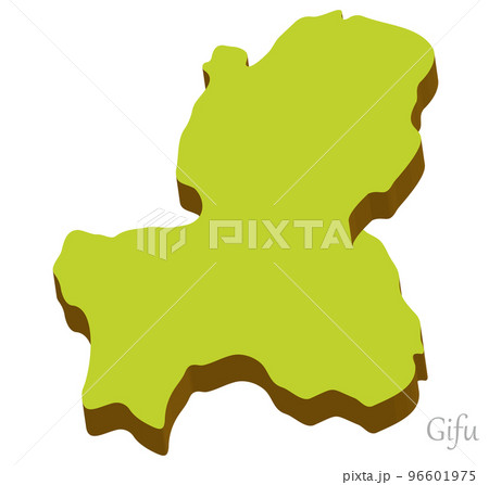 岐阜県の立体的な地図、シンプルでナチュラル 96601975