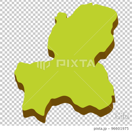 岐阜県の立体的な地図、シンプルでナチュラル 96601975