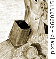 水彩で描いた古来の農機具 唐箕（とうみ）を使った農作業の光景イラスト セピアトーン 96602315