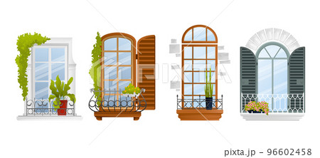 Colored Vintage Balcony Icon Set 96602458