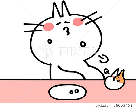 ごちそうさまのお腹いっぱいにゃんことハムスターのイラスト素材 96603452