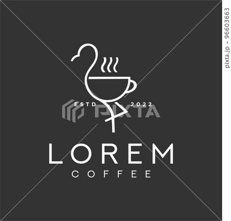 Simple Flamingo Coffee Logo with cup mug design black silhouette Simple Flamingo Coffee Logo with cup mug design black silhouette 96603663