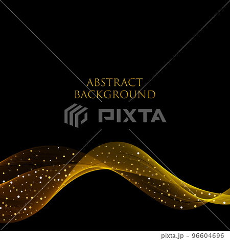 Light effect with glowing golden wavy lines and sparkles on black background Light effect with glowing golden wavy lines and sparkles on black background 96604696