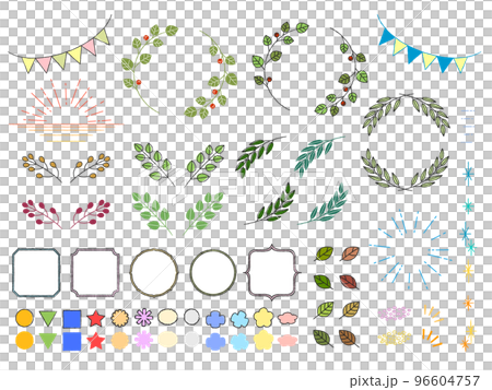 Set of hand-drawn plants and shapes 96604757