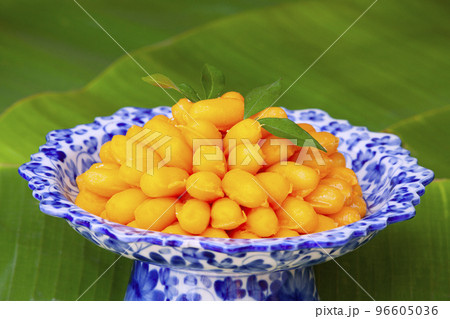 Set Thai sweetmeat dessert made from egg and sugar ,Thai Desserts 96605036