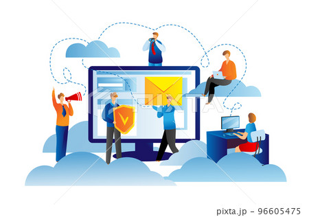 Cloud technology at computer, network business server for data computing concept vector illustration. People character connect 96605475