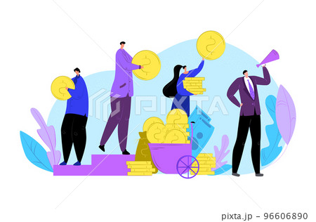People hold in hand finance coin money, business currency investment vector illustration. Businessman woman giving money cash concept. 96606890