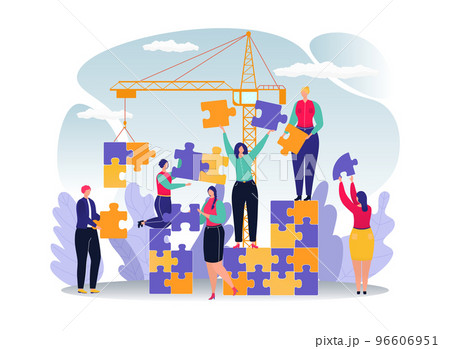 Business puzzle for people success teamwork concept, vector illustration. Man woman team build in cooperation partnership. People group character Business puzzle for people success teamwork concept, vector illustration. Man woman team build in cooperation partnership. People group character 96606951