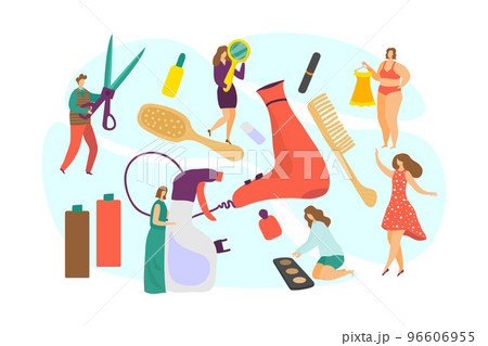 Stylist cartoon concept, vector illustration. Flat beautiful man woman character at beauty salon, professional care about people. 96606955