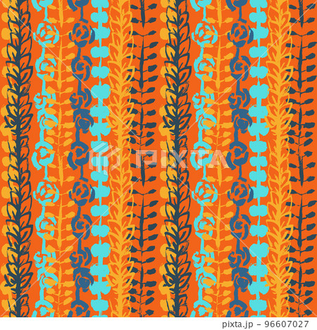Vector Colorful Plant Seamless Grunge Leaves Brush Pattern 96607027