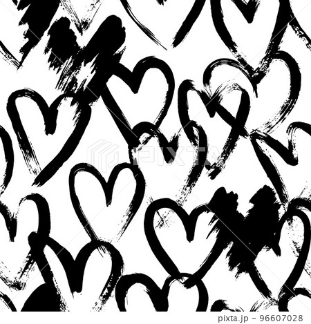 Dry Brush Artwork Heart Seamless Vector Pattern 96607028