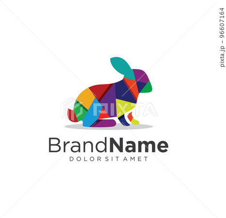 bunny logo geometric color vector template illustration 96607164