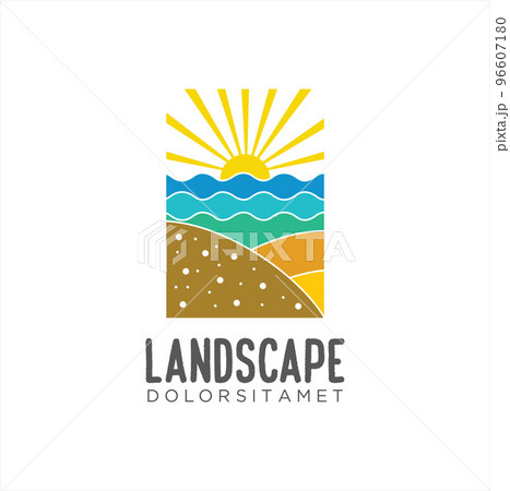 landscape Beach sunbeam logo holiday design vector illustration template background travel paradise concept 96607180