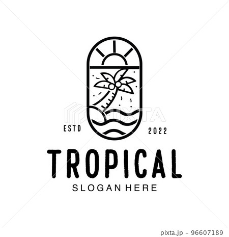 beach waves on tropical island beach line art style coconut design Graphic inspiration creative tatto 96607189