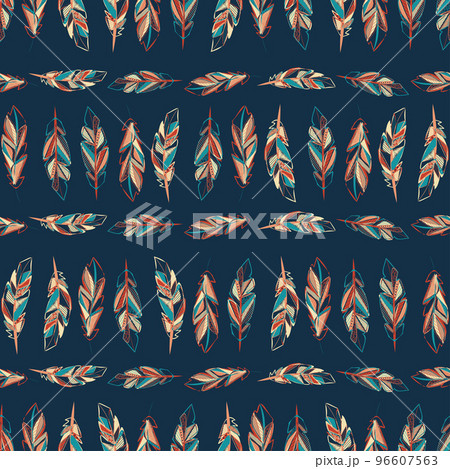 Abstract cool feathers seamless pattern 96607563