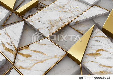 Splendid marble abstract with gold geometric in digital art 3D illustration. 96608538