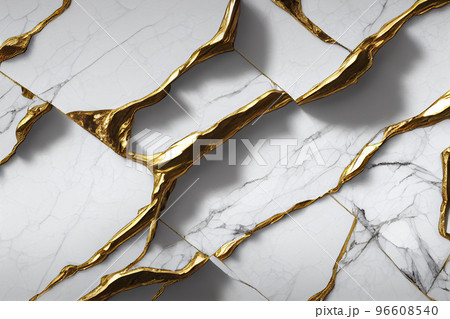 Splendid marble abstract with gold geometric in digital art 3D illustration. 96608540