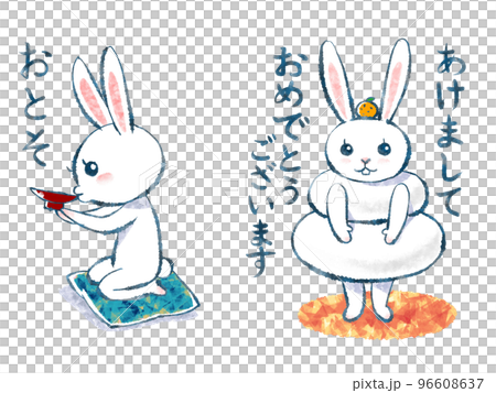 年賀状デザイン用うさぎイラスト透過PNG 96608637