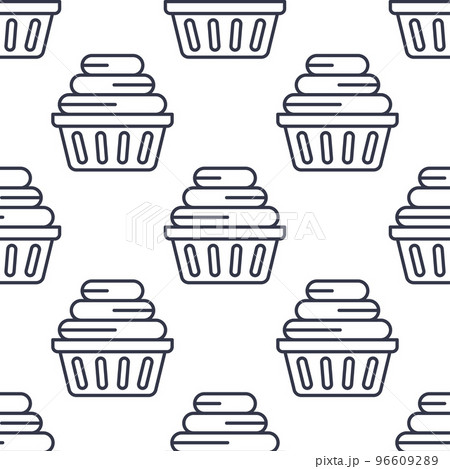 Seamless pattern on white background with basket for dirty clothing. 96609289